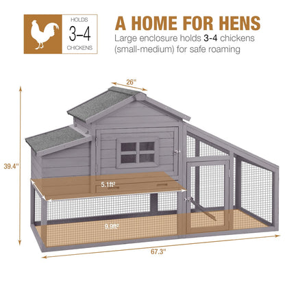 Chicken Coop 69" Chicken House with Large Nesting Box Outdoor Rabbit Hutch with UV Proof Roof,Waterproof