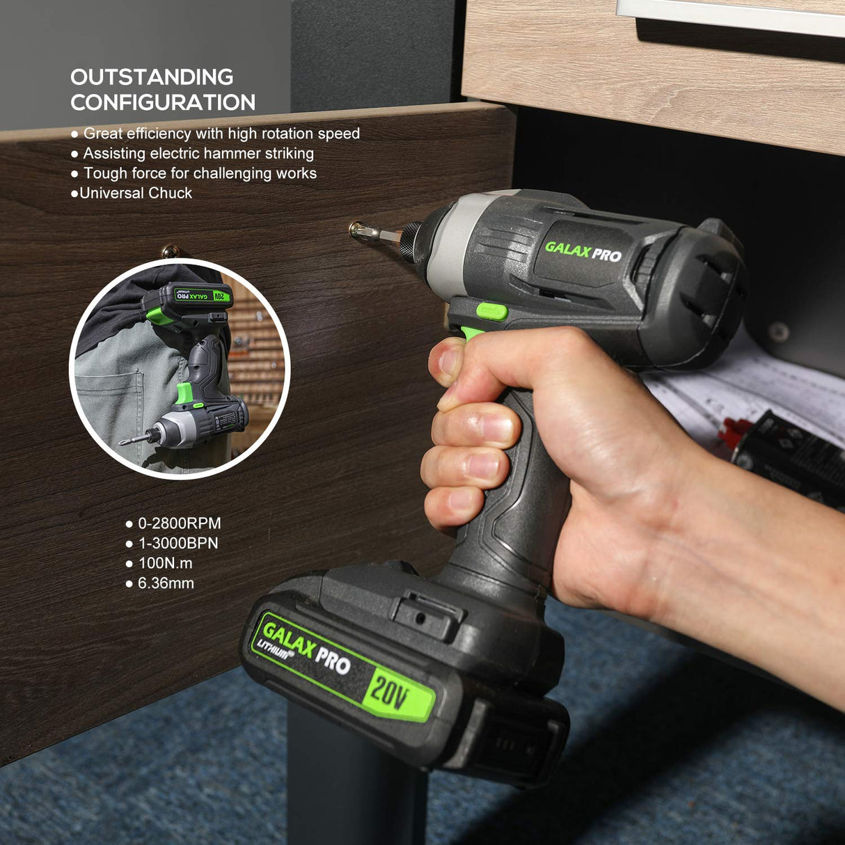 GALAX PRO Cordless Drill Driver/Impact Driver with 1pcs 1.3Ah Lithium-Ion Batteries, Charger Kit, 11pcs Accessories and Tool Bag GALAX PRO