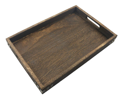 14 Inches Wooden Serving Tray with Handles, Rustic Paulownia Wood Coffee Table Tray - WoodArtSupply