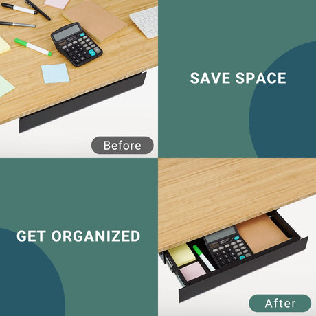 FLEXISPOT Under Desk Pull-Out Drawer Standing Desk Storage Organizer, Sliding Security Workstation Drawers (L, Black) FLEXISPOT