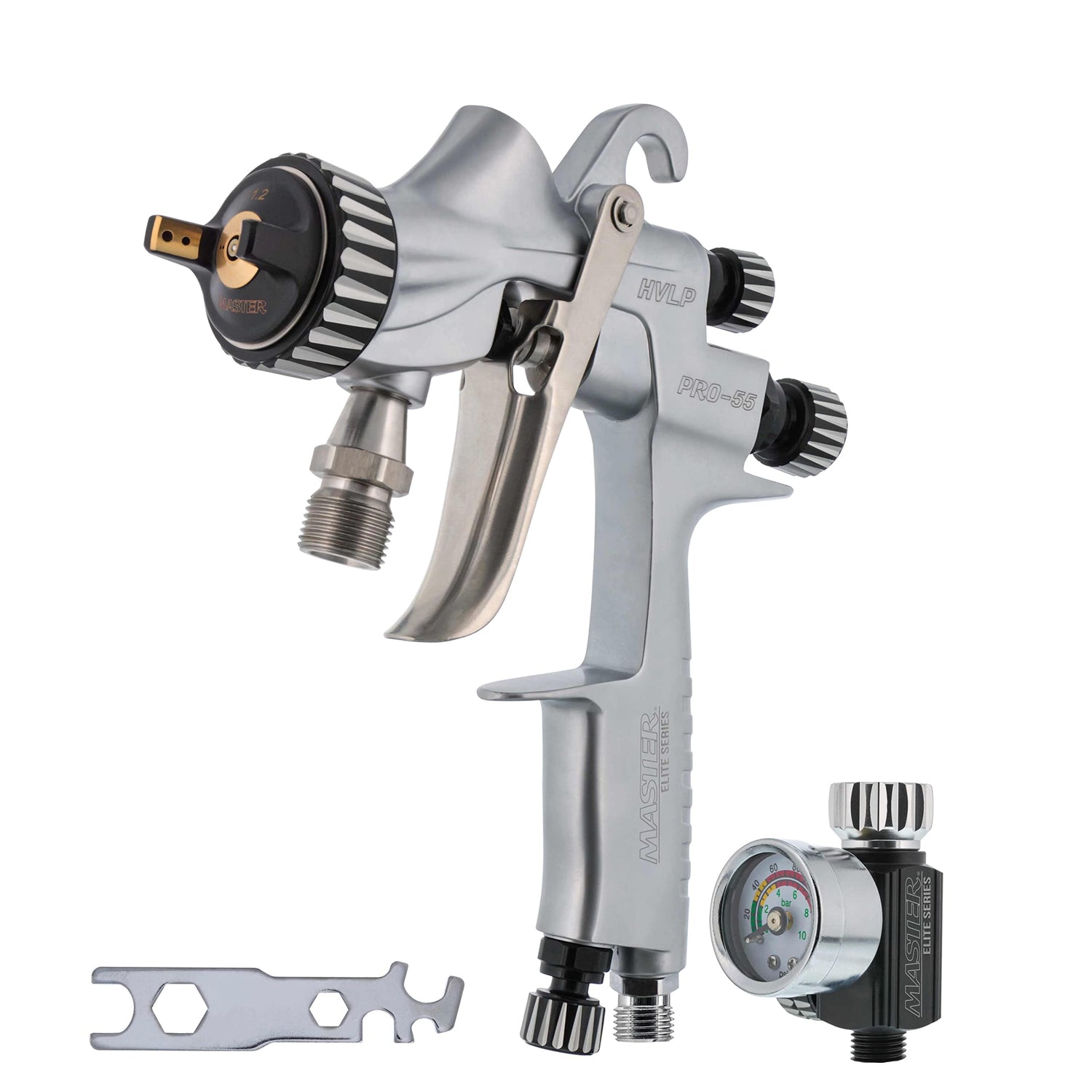 Master Elite High-Performance PRO-55 Series HVLP Pressure Feed Spray Gun with 1.2mm Tip - Ideal for Automotive Basecoats, Clearcoats, Primers, Master Airbrush