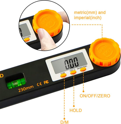 Rainyb Digital Angle Finder Tool 7inch 0-360 degree LED Digital Protractor with Horizontal Vertical Bubble Levels and Ruler Meter Accurate Tools for - WoodArtSupply