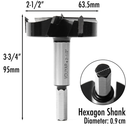 Vouyar 2-1/2 Inch Forstner Drill Bit, Triple-Flute Carbide Tipped Forstner Bit for Hard Wood, Soft Wood, Veneered Plywood, Plastic, Drilling Hole Saw - WoodArtSupply