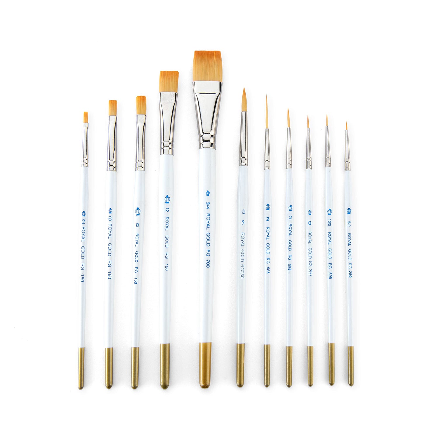 Royal Gold Royal & Langnickel 11pc Beginner Brush Set, Includes - Shader, Angular, Filbert, Detail, Script, Liner, Deerfoot & Fan Brushes - WoodArtSupply