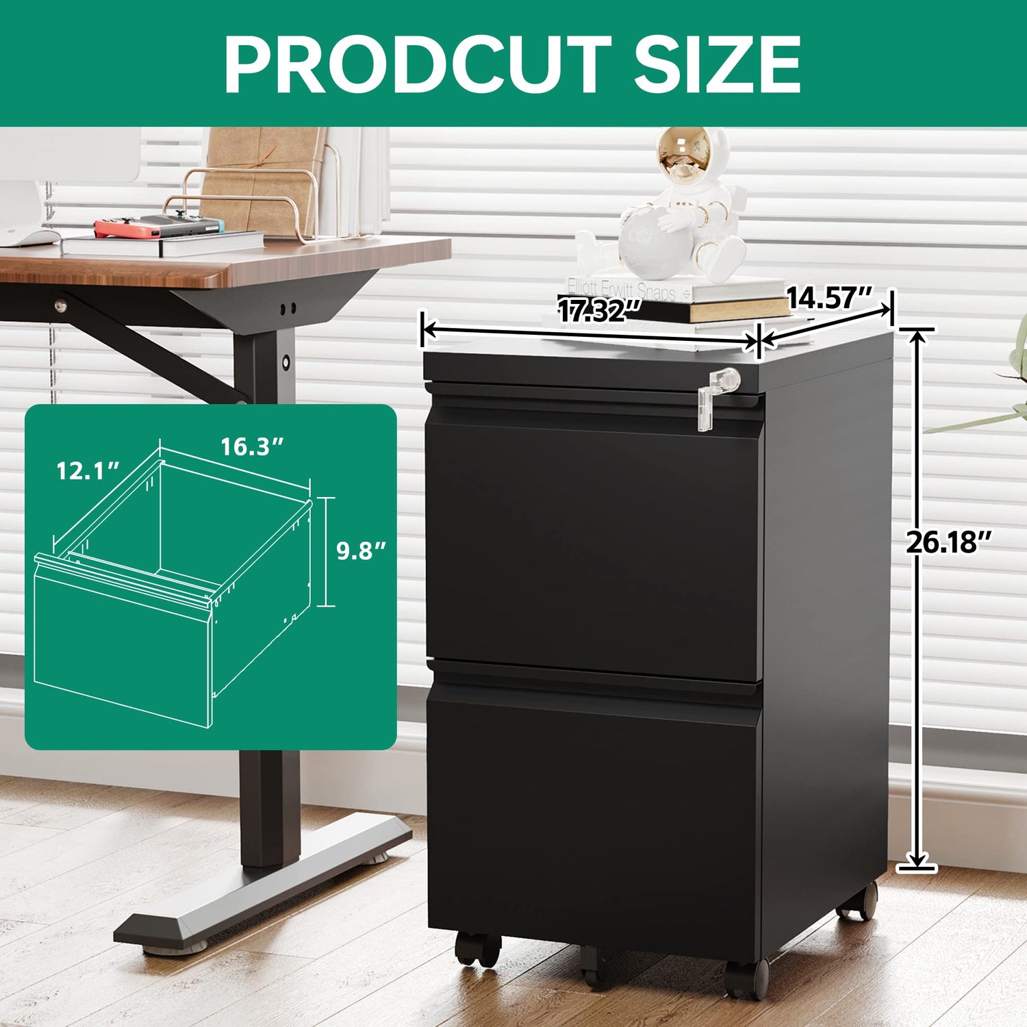 Letaya Mobile File Cabinet with Lock,2 Drawer Under Desk Metal Rolling Filing Cabinets for Home Office Organizer Letters/Legal/A4(Required Letaya