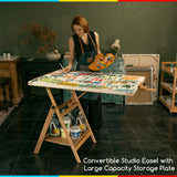 MEEDEN Large Studio Artist Easel, Adjustable Studio Painting Easel, Solid Beechwood H Frame Easel, Display Art Easel for Watercolor, Acrylic, Oil MEEDEN