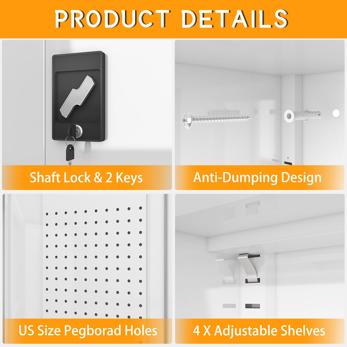 Upgraded Tall & Wide Metal Storage Cabinet with Doors & 4 Adjustable Shelves | Heavy-Duty Black Lockable Garage Cabinet with Wheels & Pegboard for basenji