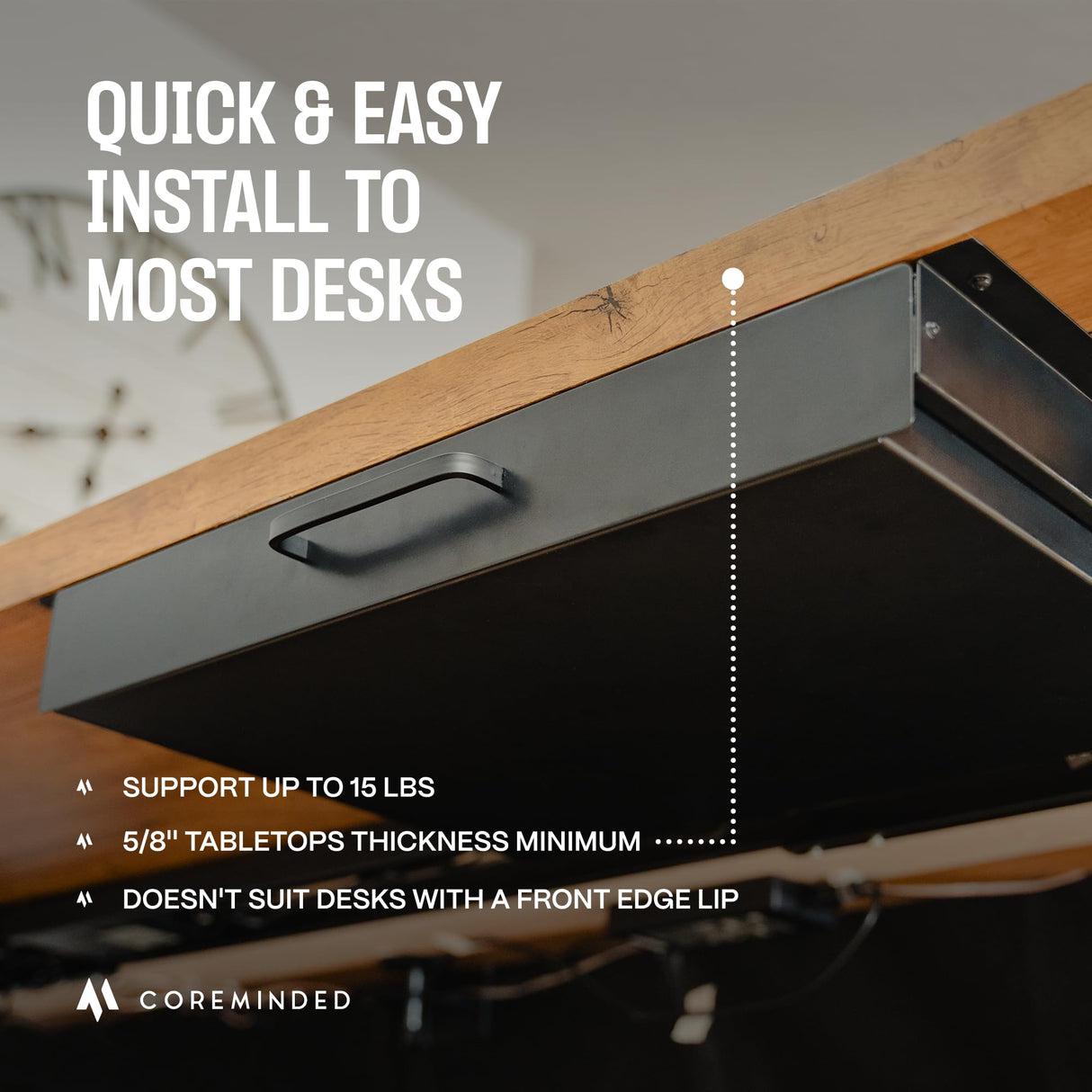 Under Desk Drawer For Desk, Standing Desk Drawer Attachment Under Desk Drawer Slide Out, Carbon Steel Office Drawers Under Desk Pull Out Undermount COREMINDED