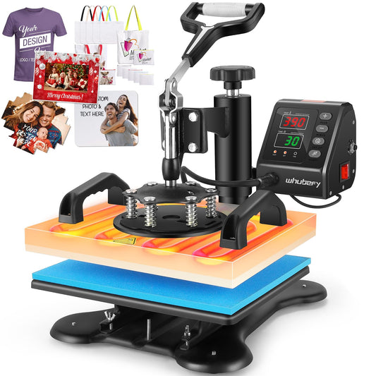 Whubefy Heat Press, 12x10 in 650W Powerful & Portable Swing Away Digital Tshirt Press Machine, Clamshell Sublimation Transfer Printer for T-Shirts