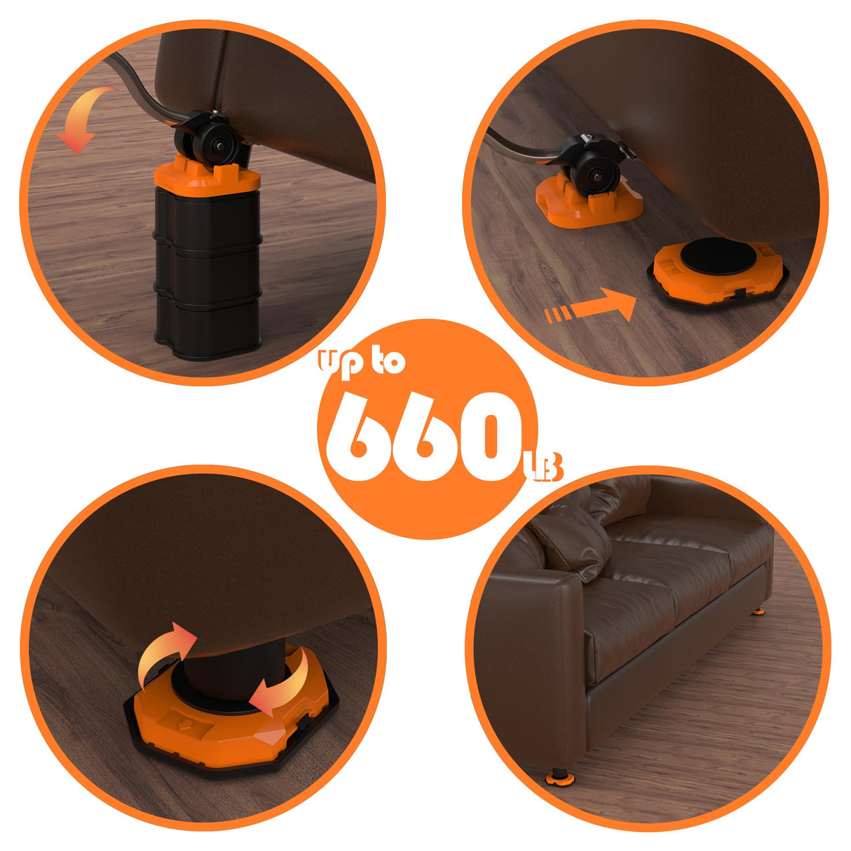 Furniture Lift Mover Tool, Heavy Duty Furniture Lifter and Movers Set with Sliders - Easily Move Heavy Items on Hardwood Flooring and Carpet (Orange) ONEON
