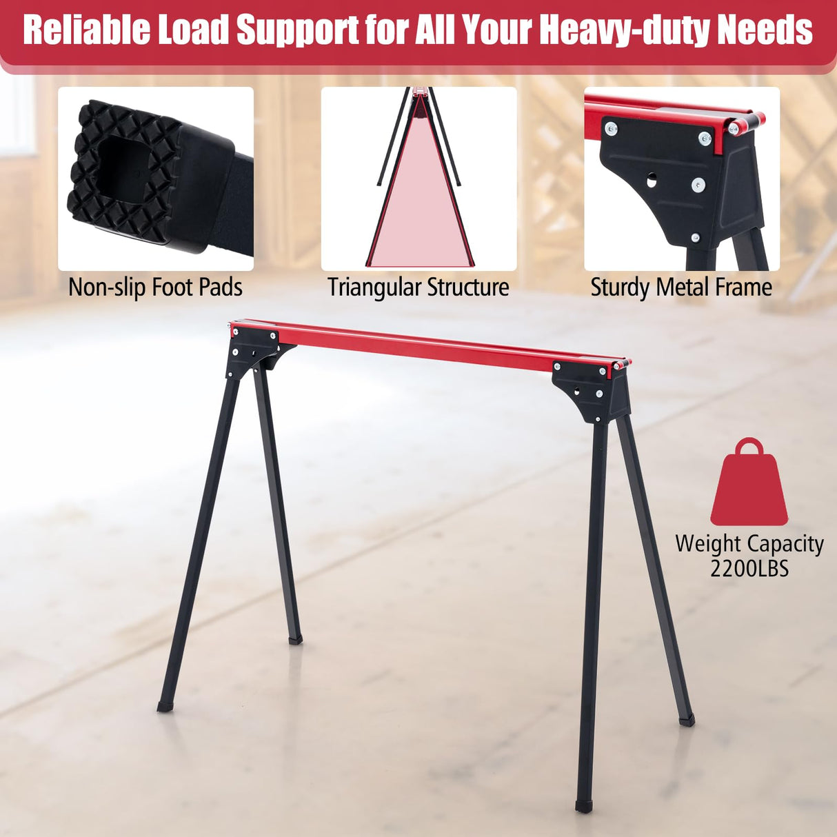 Goplus Saw Horses 2 Pack Folding, Portable Lightweight Work Horse with 2x 4 Slots,2200 LBS Capacity,Non-slipping Pads, Heavy Duty Sawhorse for Goplus