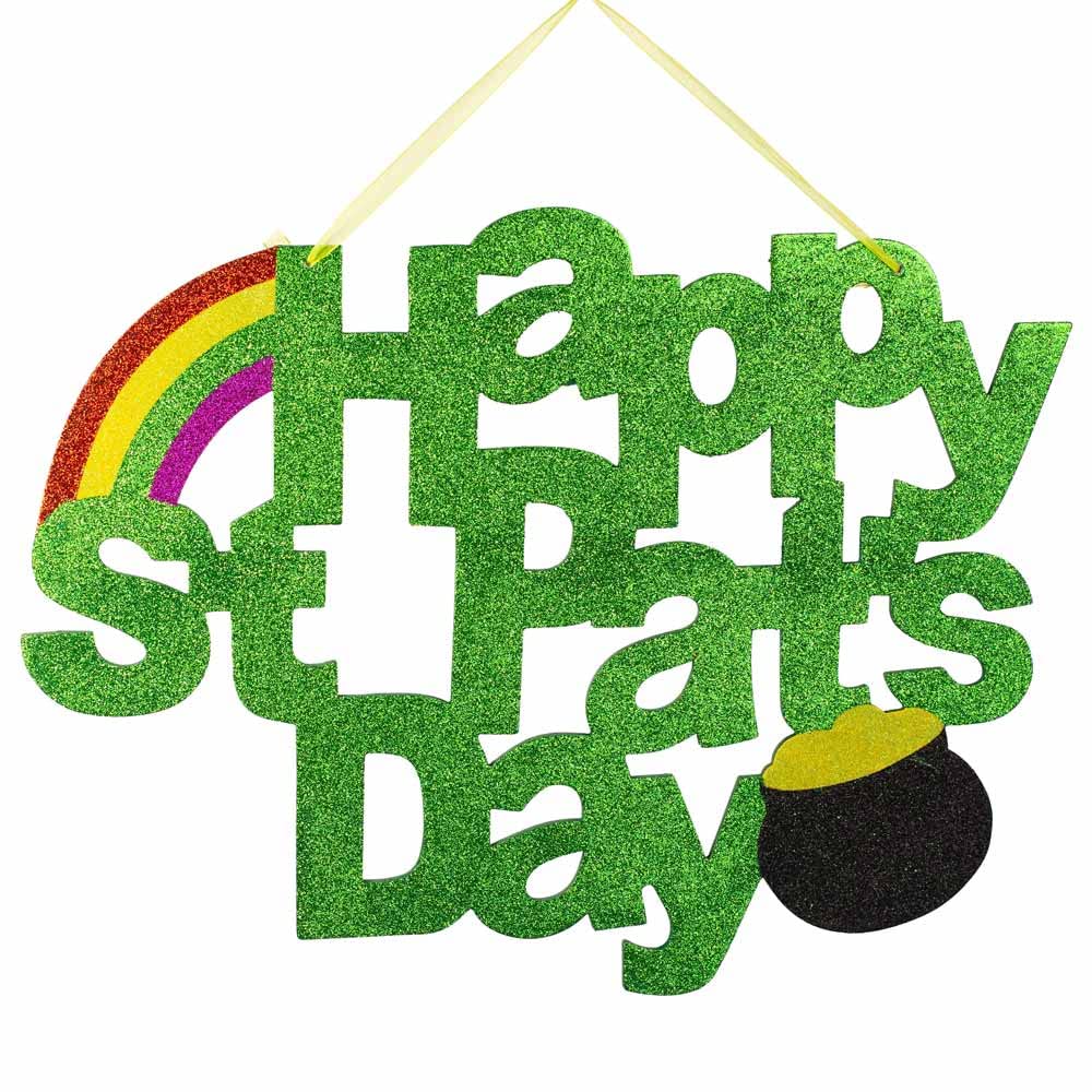 Factory Direct Craft Green Glittery Happy St Pat's Day Sign for Decorating, Parties, and Crafting 18-1/4"W x 14-1/2"H Factory Direct Craft