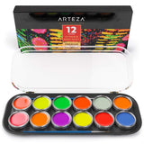 ARTEZA UV Face Paint Kit, 12 Neon Colors, Water Based, Nontoxic Paint for Professional Halloween & Day of The Dead Costumes, Festivals, Theater & ARTEZA