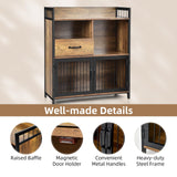 LOKO Buffet Cabinet with Storage, Rustic Kitchen Sideboard Storage Cabinet with Drawer, Credenza Storage Cabinet with Metal Mesh Doors, 31.5 x 14 x LOKO