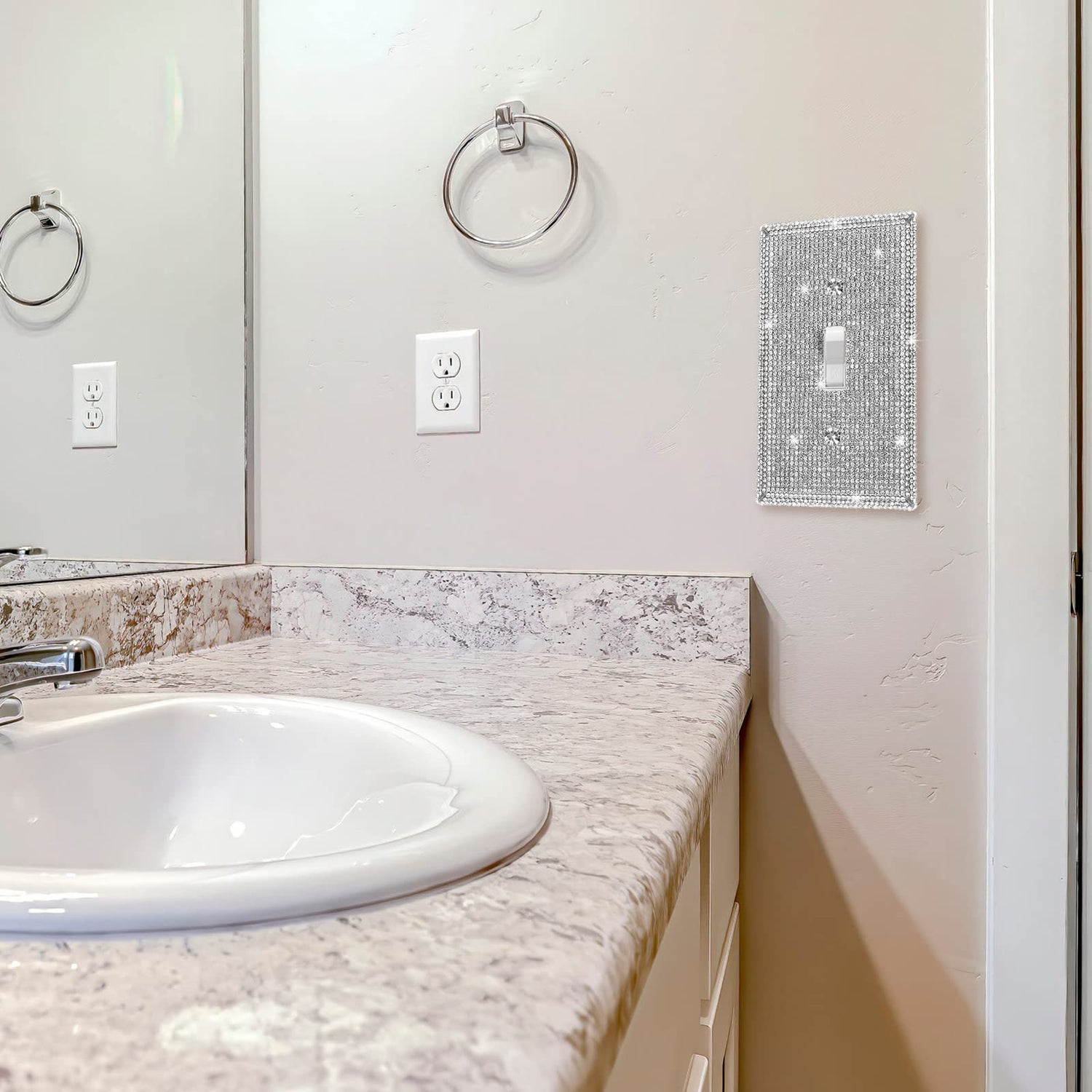 2 Pcs Bling Outlet Covers Rhinestone Light Switch Cover Metal Wall Plate Stainless Steel Outlet Standard Size 4.5 x 2.75 Inch for Switch Receptacle Jutom