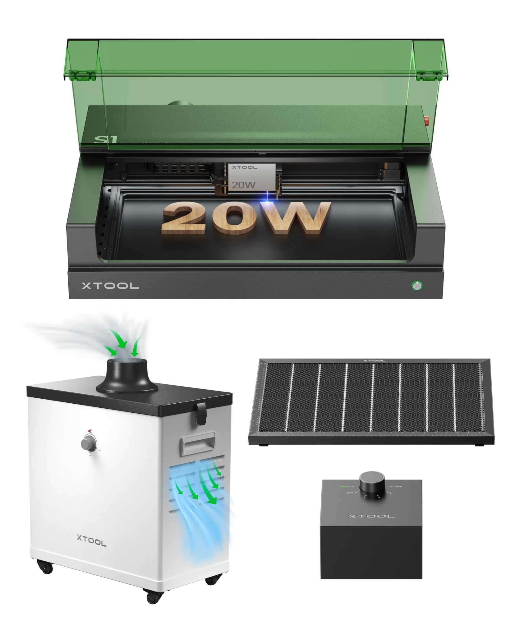 xTool S1 20w Enclosed Diode Laser Engraver and Cutter Includes xTool Smoke Purifier(99.97% Smoke Removal), Smart Air Assist, and Honeycomb Panel, - WoodArtSupply