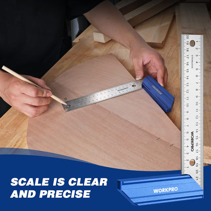 WORKPRO 8 Inch Try Square with Aluminum Handle - Woodworking Square Precision for Professional Carpentry Use & Premium Stainless Steel Ruler - WoodArtSupply