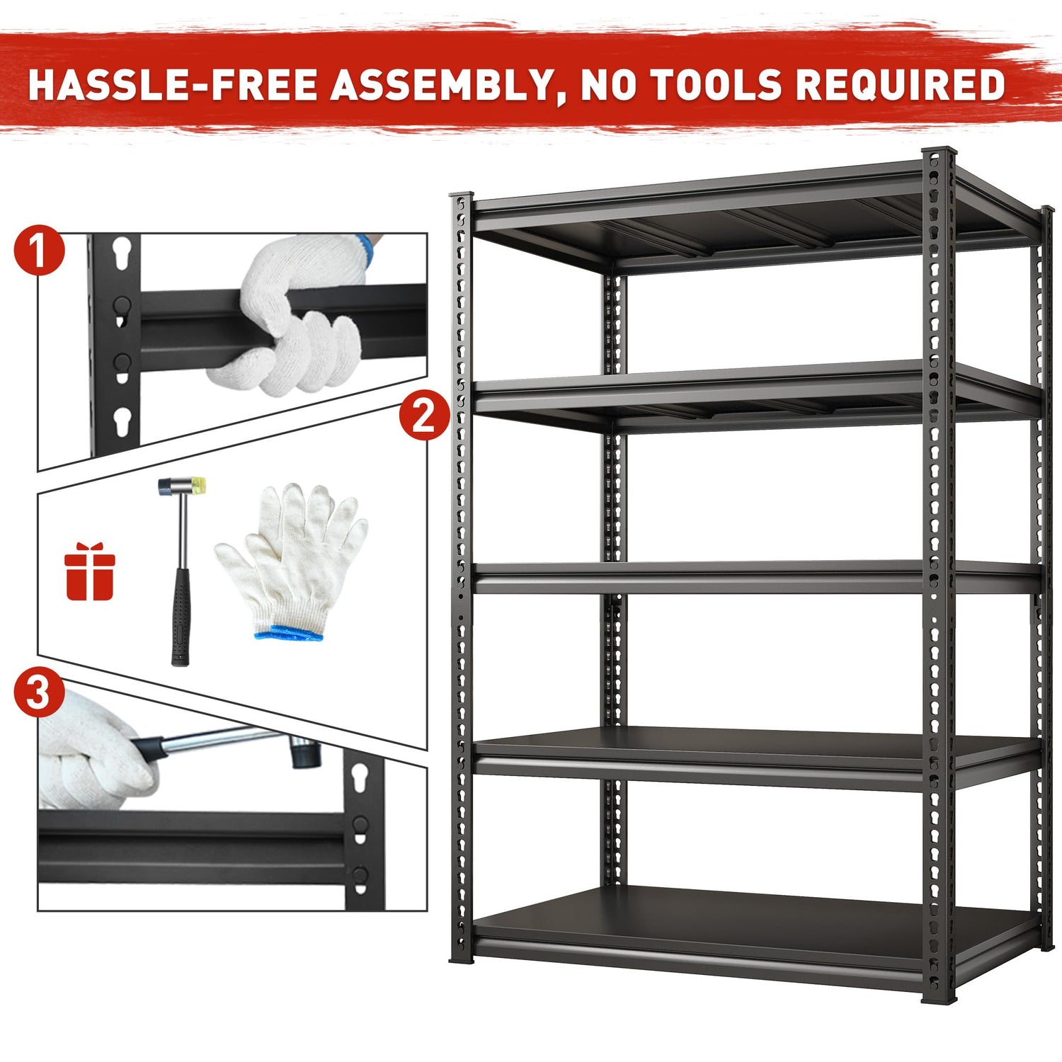 REIBII 72"H Garage Shelving Load 2000 Lbs Garage Storage Shelves Heavy Duty Shelving 5-Tier Adjustable Garage Shelves Sturdy Metal Shelves for REIBII