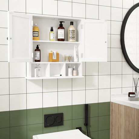 ChooChoo Bathroom Cabinet Wall Mounted 2-Door with 3 Open Shelves, Wooden Medicine Cabinets with Adjustable Shelf, Space Saver Storage Cabinets Over ChooChoo