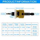3 Pcs Countersink Drill Bit Set, HSS M2 Tapered Bits #10#12#14-1/8" 9/64" 5/32" Drill, 3/8” 82° Counter-Bore, 1/4” Hex Shank, with Adjustable Depth - WoodArtSupply