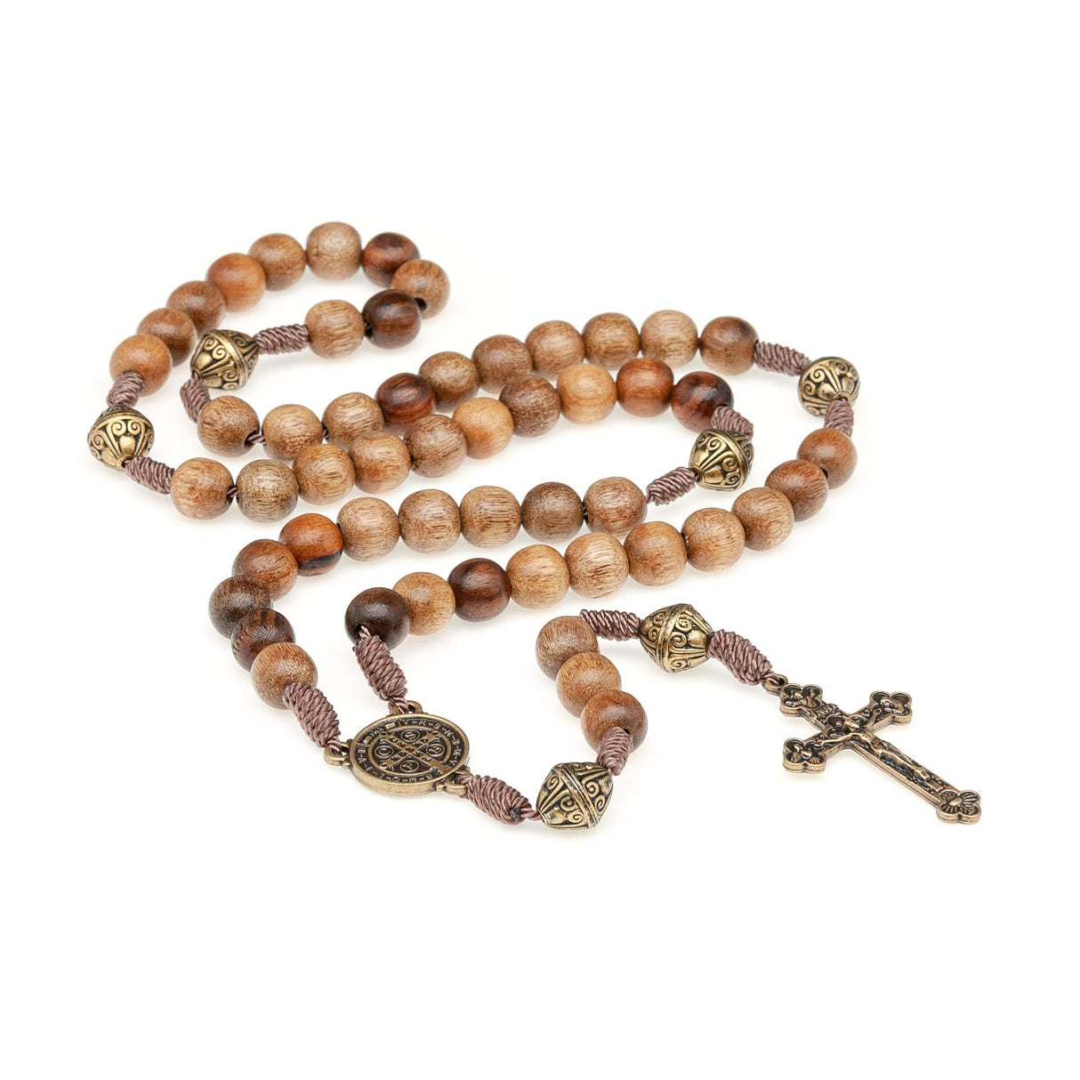 Intercession Our Father Sacred Handmade Solid Wood Rosary (St Benedict - Walnut) Intercession