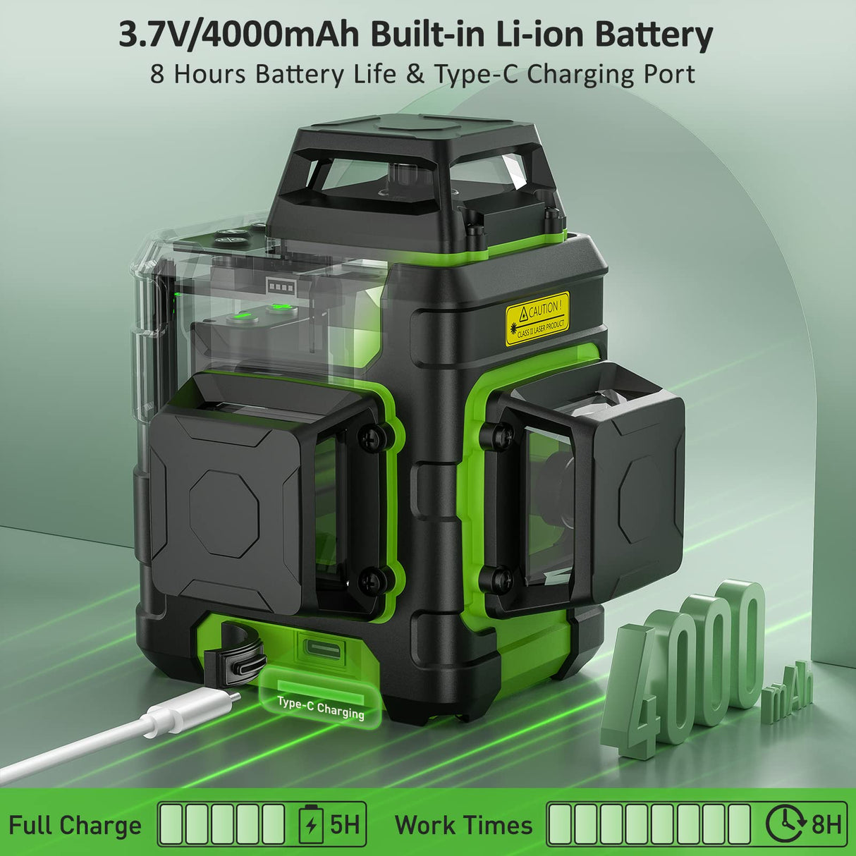 Huepar 3x360 Green Cross Line Laser Level with Pulse Mode, Li-ion Battery, Hard Case Huepar