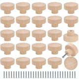 FoDau770 30pcs Unfinished Wood Knobs, Flat Top Round Cabinet Knobs Vintage Drawer Knobs, Natural Wooden Cabinet Hardware for Furniture Drawer Dresser FoDau770