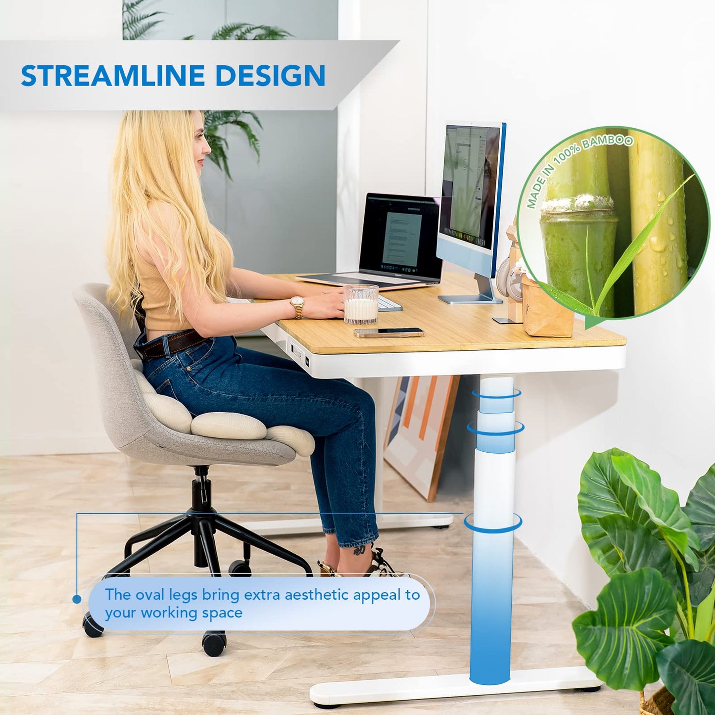 FLEXISPOT Q8 55" Bamboo Desktop w/Wireless Charging, Electric Standing Desk with Drawers, Dual Motor 3 Stages Sit Stand up Desk with Cable Management - WoodArtSupply