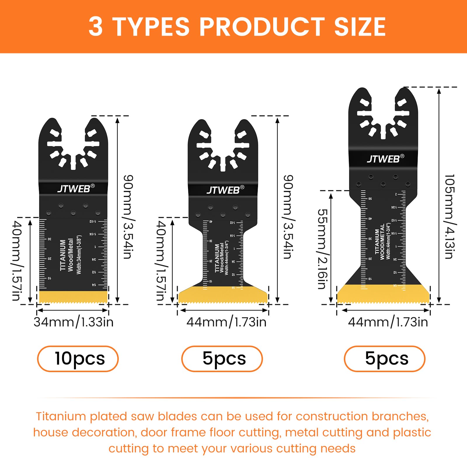 JTWEB 20PCS Titanium Oscillating Saw Blades Metal Cutting, Multitool Blades 3 Types Multi Tool Blades Kits Wood and Metal Nail Plastic Oscillating - WoodArtSupply