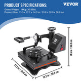 VEVOR Heat Press, 12x10in Heat Press Machine, Clamshell Sublimation Transfer Printer Fast Heat-up, Digital Precise Temperature Control, Vinyl Heat VEVOR