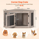 MAHANCRIS Corner Dog Crate Furniture, Wooden Dog Kennel End Table, Decorative Pet Crate Indoor Use, Furniture Style Dog House for Small Medium Dog, MAHANCRIS