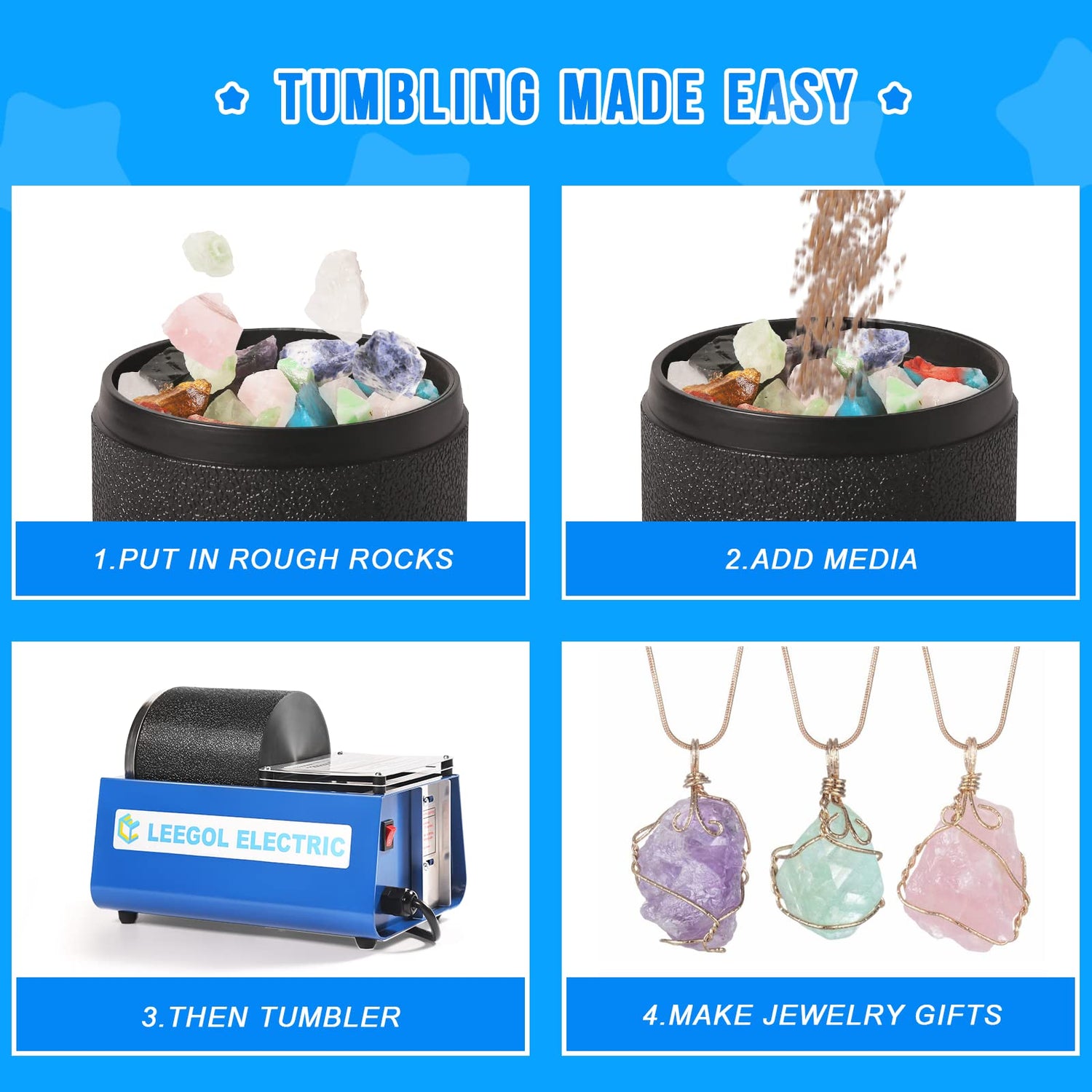 Leegol Electric Rock Tumbler Machine - Single Drum 3LB Rock Polisher (Single Barrel) Leegol Electric