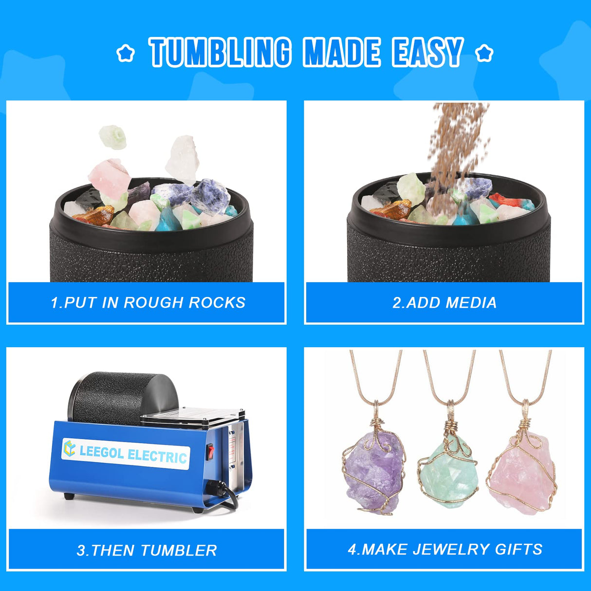 Leegol Electric Rock Tumbler Machine - Single Drum 3LB Rock Polisher (Single Barrel) Leegol Electric