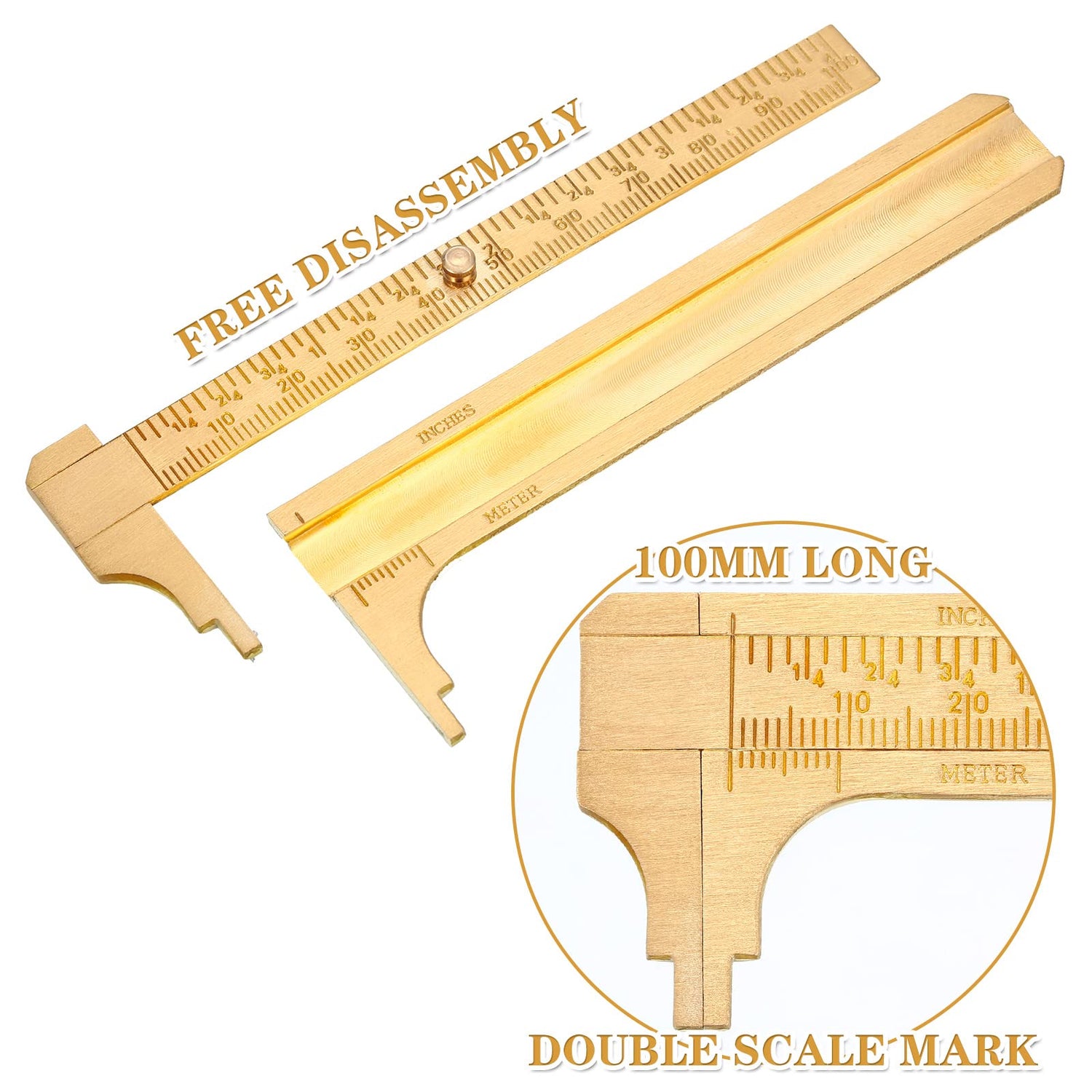 2 Pcs Brass Vernier Caliper Pocket Caliper Handy Caliper Measuring Mini Tool Double Scale Sliding Gauge Metal Pocket Ruler for Bead Wire Jewels Rings Konohan