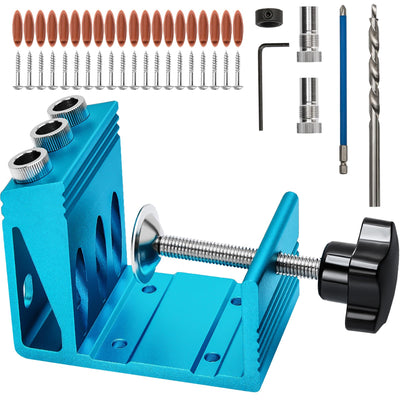 Pocket Hole Jig Kit with 3 Drill Hole for Carpentry Positioner Dowel Drill Joinery Screw Kit All-In-One Drill Hole System Set Wood Woodwork Guides