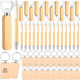 SiliFine 60 Pcs Laser Blanks Product Laser Engraving Material Kit Including DIY Wooden Blank Bottle Opener, Wooden Keychain, and Bamboo Pen for SiliFine