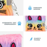 HOMICOZY Cat Diary with Lock and Keys for Girls,Plush Secret Journal for Kids with 160 Lined Pages,Hardcover Fluffy Locking Notebook for Writing and homicozy