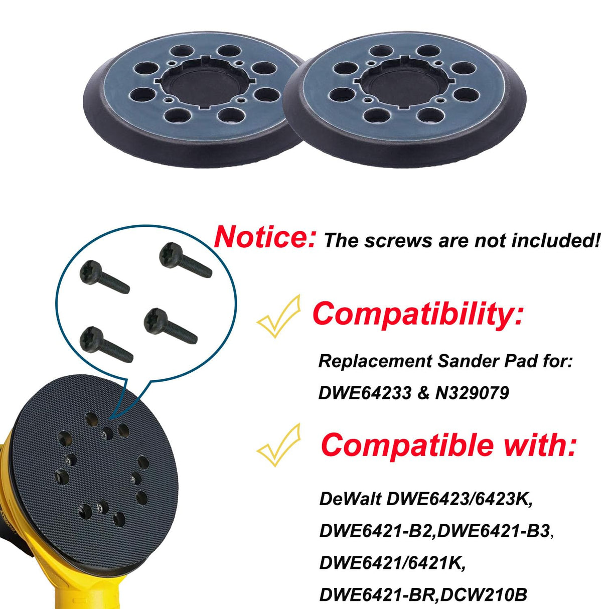 Sander Pad for Dewalt, 5 inch 8 Hole Hook and Loop Replacement Orbital Sander Pad for DeWalt DWE6421 6421K DWE6423 6423K DCW210B (2 PCS) pakmee