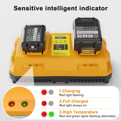 DCB102 Dual Charging Station Replacement for Dewalt 20V Battery Charger Compatible with Dewalt 12/ 20V MAX Battery DCB200 DCB205 DCB206 DCB606 DCB609 - WoodArtSupply