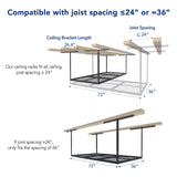 FLEXIMOUNTS 3x6 Overhead Garage Storage Adjustable Ceiling Storage Rack, 72" Length x 36" Width x 40" Height, Black FLEXIMOUNTS