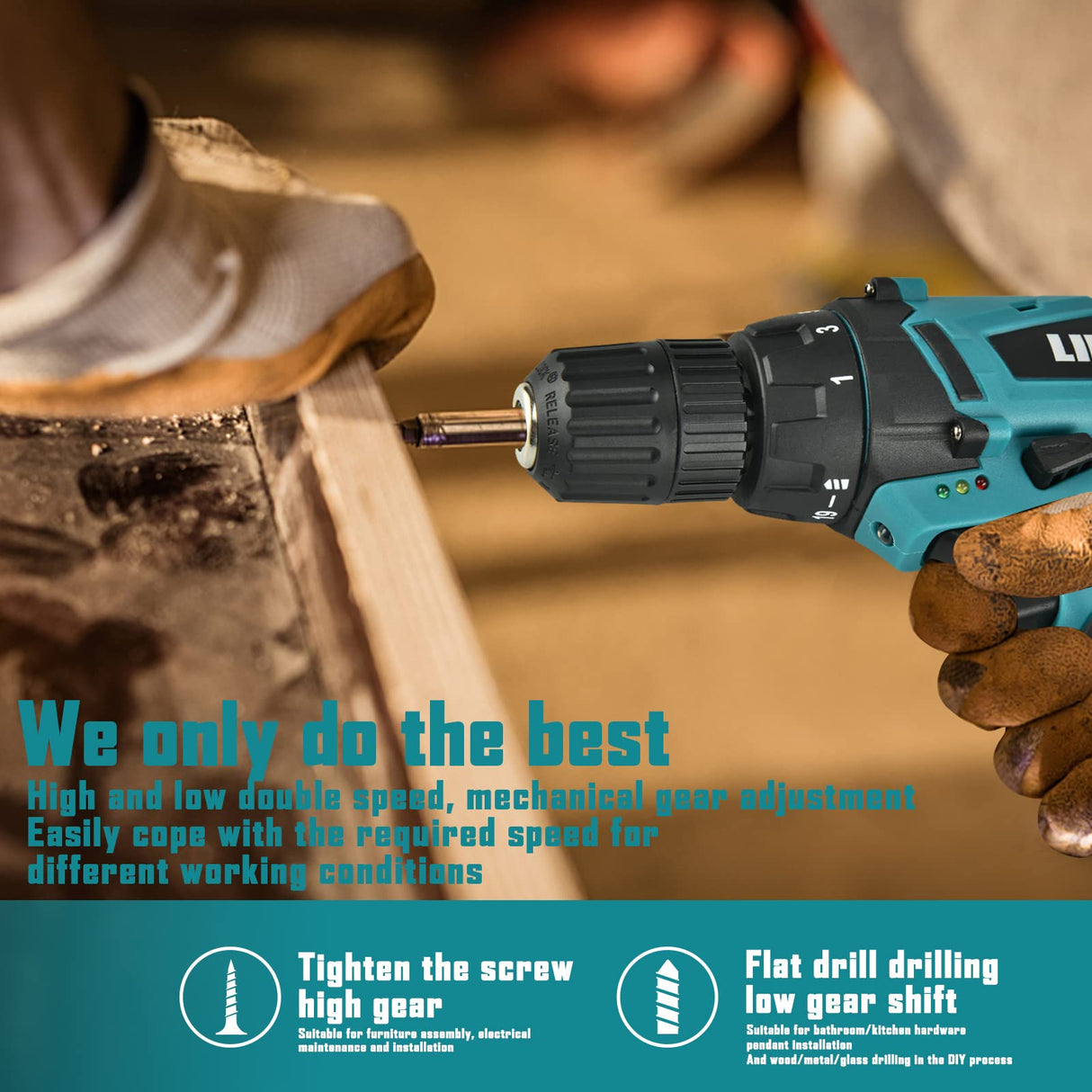 Electric Drilling Machine, Cordless Drilling Machine，12V Drill Driver with w/Li-ion Battery/Charger，For Torpedo Level, Wire Pliers for Wood, LIKI