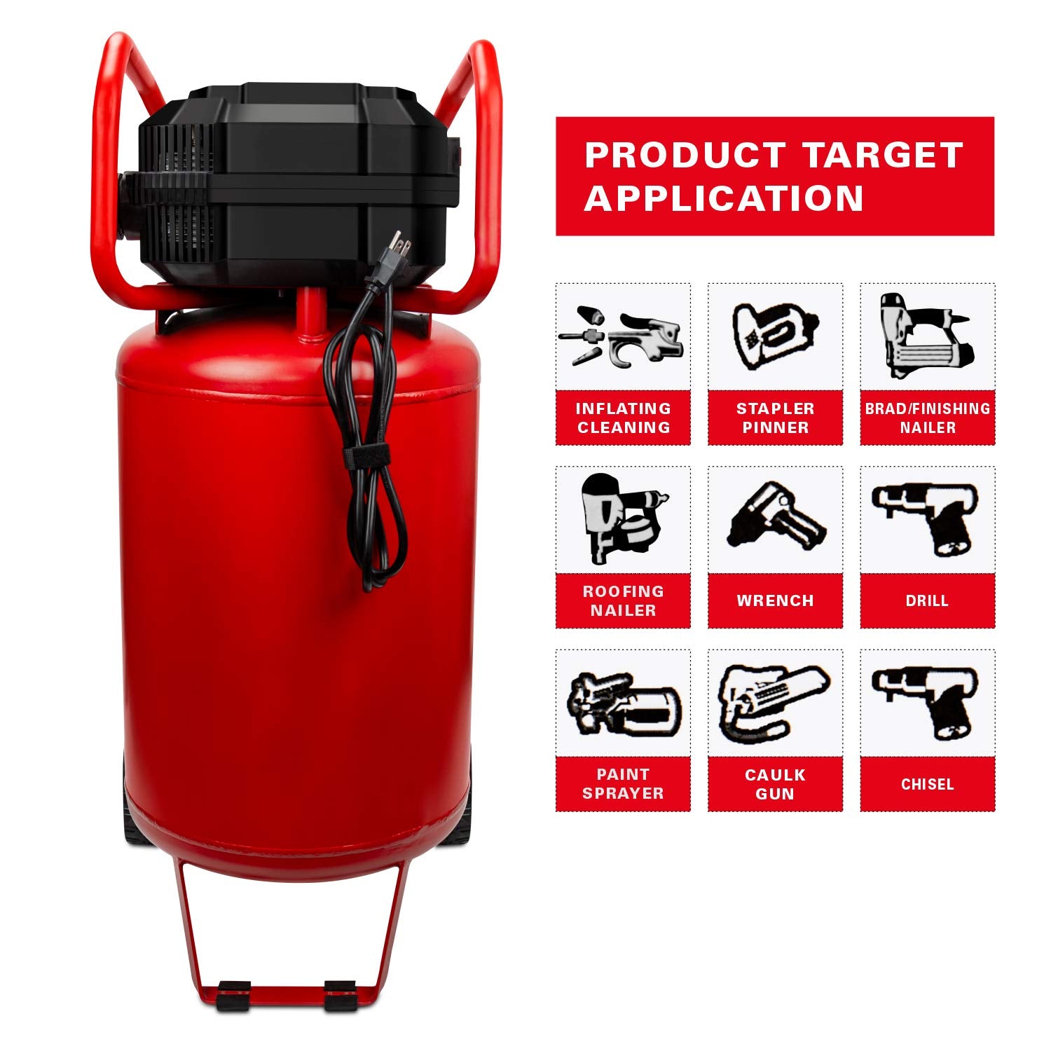 Craftsman Air Compressor, 20 Gallon Oil-Free 1.8 HP Max 175 PSI Pressure Two Quick Couplers Big Capacity, Red- CMXECXA0232043 Craftsman