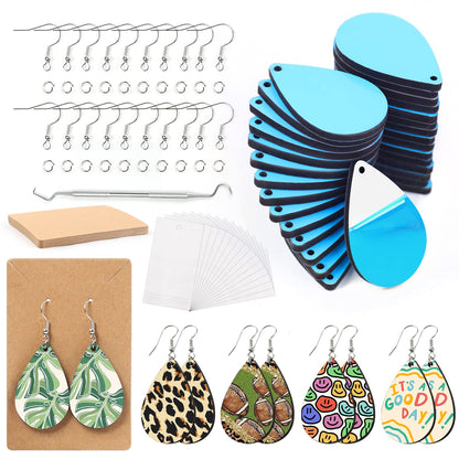 HTVRONT Sublimation Earring Blanks Bulk - 30 Pcs Wood Earrings Blanks with Blue Protective Film - Unfinished MDF Teardrop Earrings for Sublimation