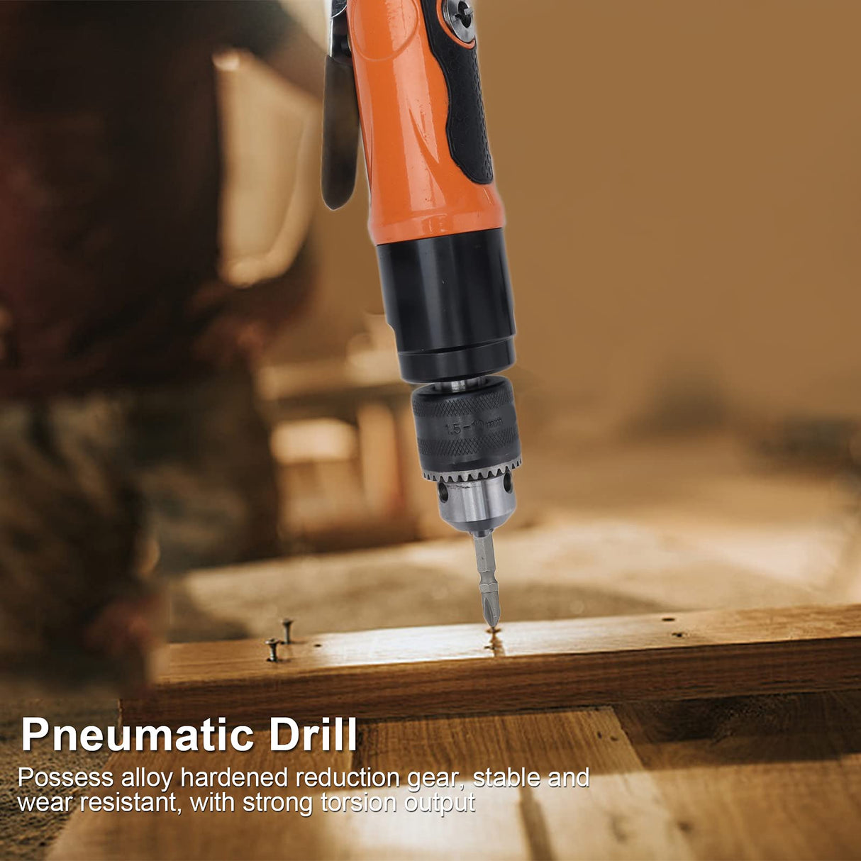 Straight Air Drill Kit Reversible Pneumatic Drill Machine Pneumatic Tools Adjustable Speed 3/8in KP‑555A((American Style)) Walfront