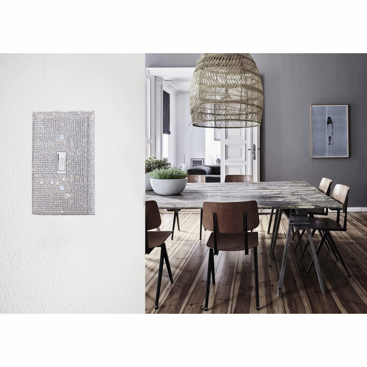 Gaocai Shiny Silver Rhinestones Wall Plates Light Switch Cover Plate Decorative Wall Plate Single Toggle Gaocai