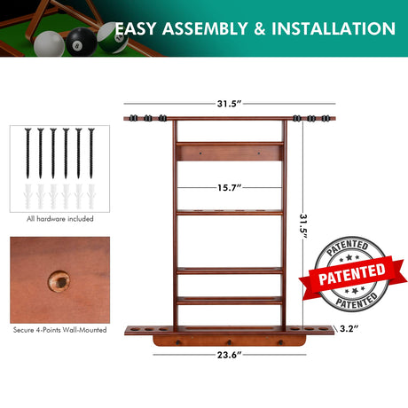 XCSOURCE Pool Cue Rack, 2-in-1 Pool Stick & Ping Pong Paddle Holder, 100% Solid Pine Wood Wall Mount Holds Billiards and Table Tennis Accessories for XCSOURCE