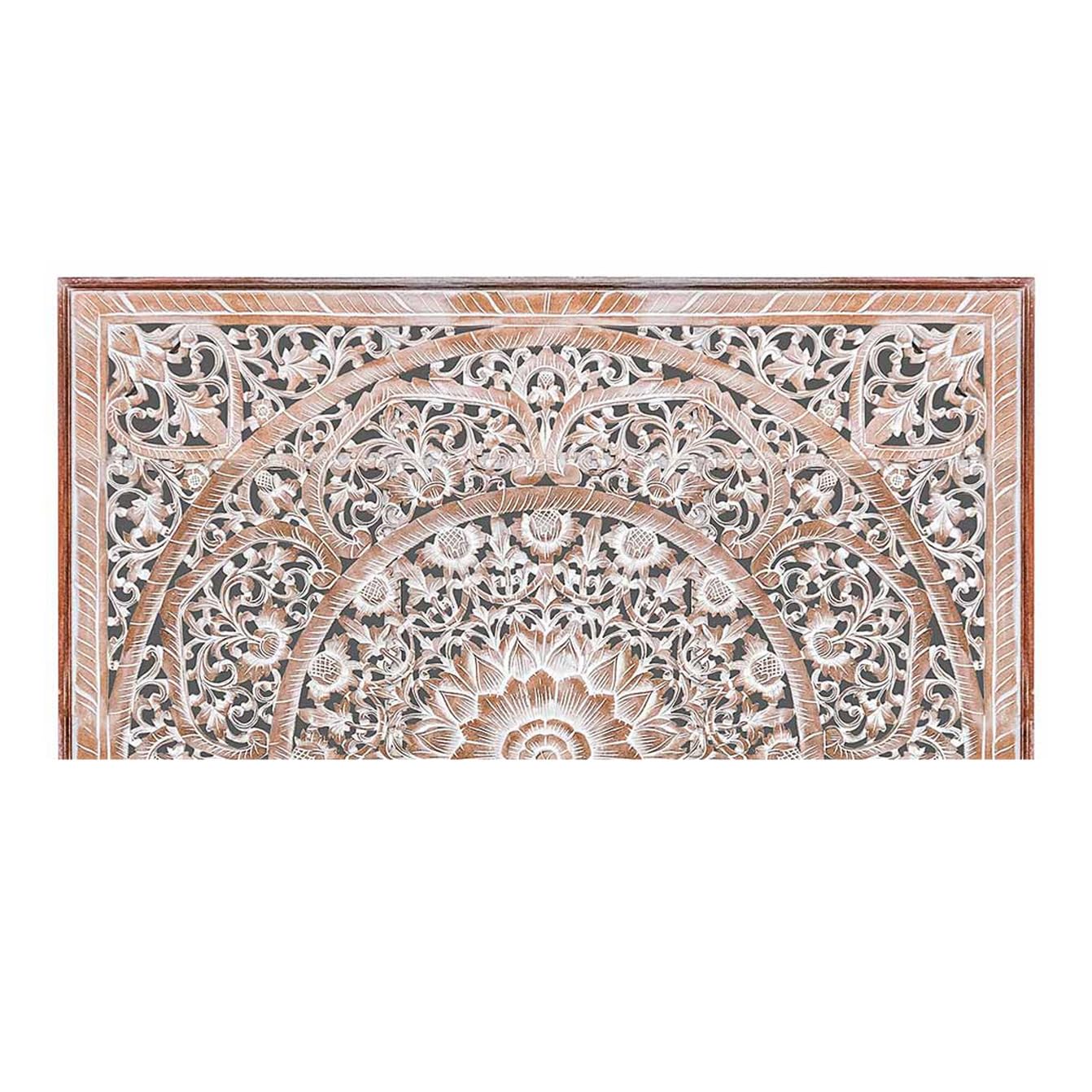 King Wood Headboard White Wash | Carved Full Headboard Only | Wooden Headboard Full Size Bed | Wall Mount Headboard King | Full Bed Headboard Panels KultureDeco