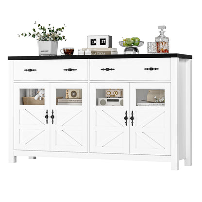 finetones Buffet Cabinet with Storage, 55.1" Large Sideboard Buffet Cabinet, Farmhouse Sideboard Kitchen Cabinet with 2 Drawers and 4 Doors, Wood - WoodArtSupply