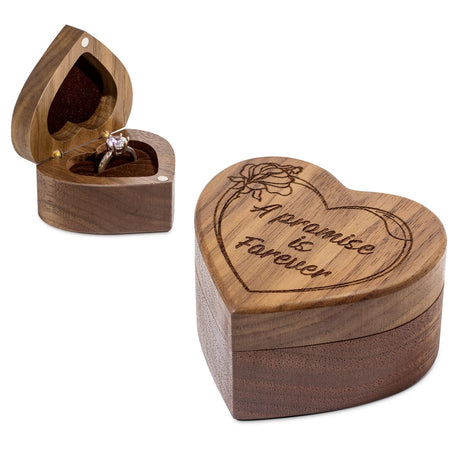 Wislist Wood Engagement Ring Box Herat Shaped Engraved Ring Case for Proposal,Wedding (Walnut Wood) Wislist