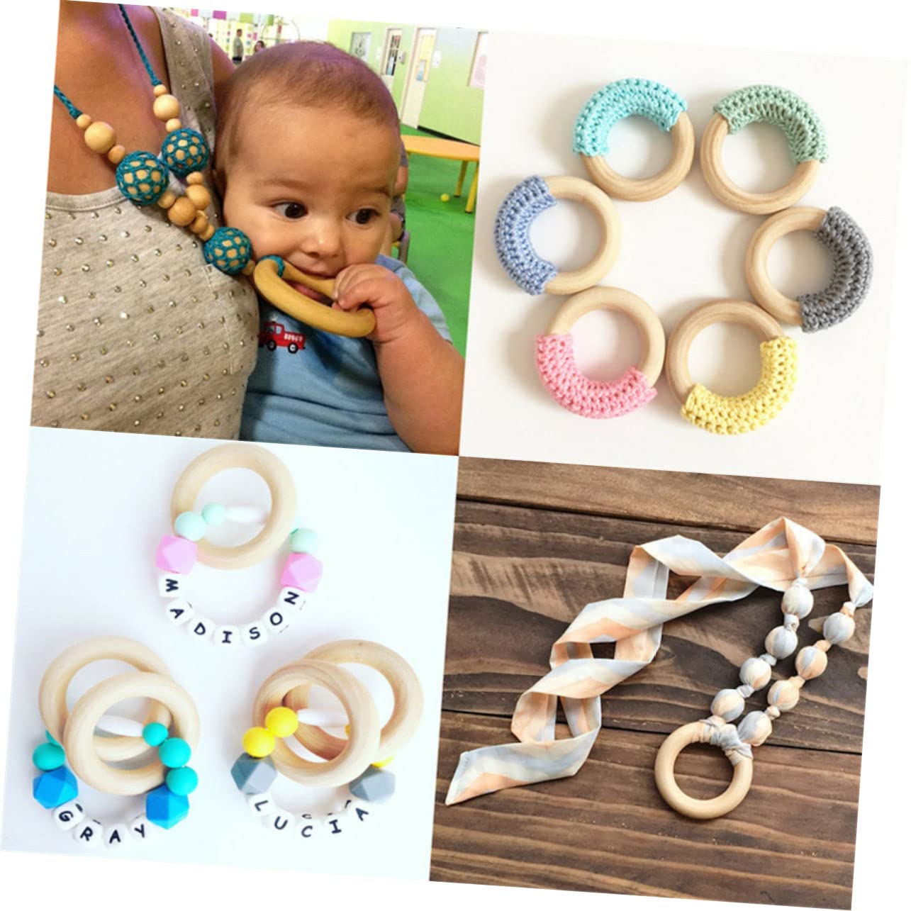 Toyvian 20 Pcs Kids Wooden Toys Kids Educational Toys Baby Kit Unfinished Wooden Rings DIY Baby Teething Ring Rustic Baby Gym Rings Bamboo Baby - WoodArtSupply